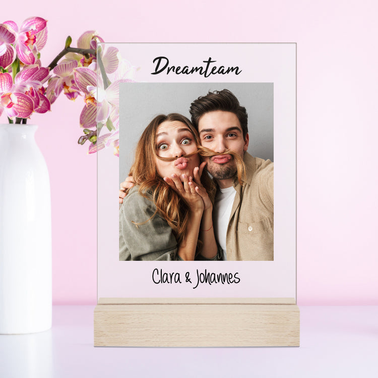 Acrylaufsteller Dreamteam personalisiert mit Eurem Foto + Euren Namen