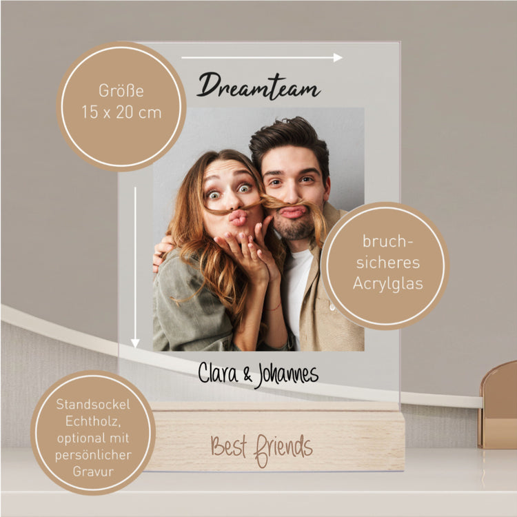 Acrylaufsteller Dreamteam personalisiert mit Eurem Foto + Euren Namen