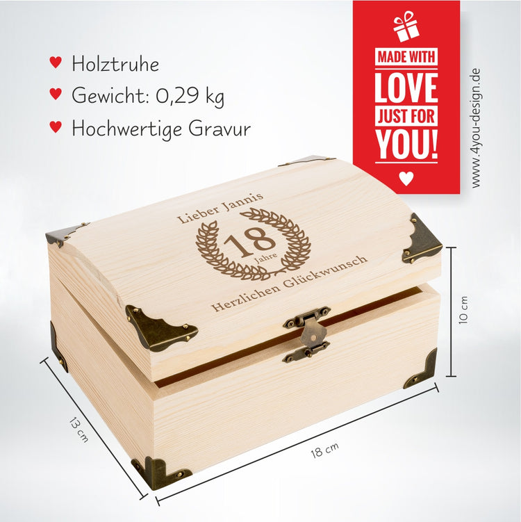 Personalisierbare Schatztruhe Glückwunsch zum 18. Geburtstag
