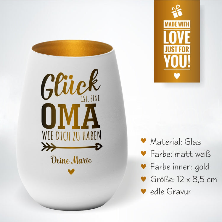 Windlicht Glück ist, eine Oma wie dich zu haben personalisiert