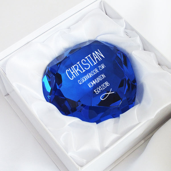 Glasdiamant zur Kommunion mit Gravur