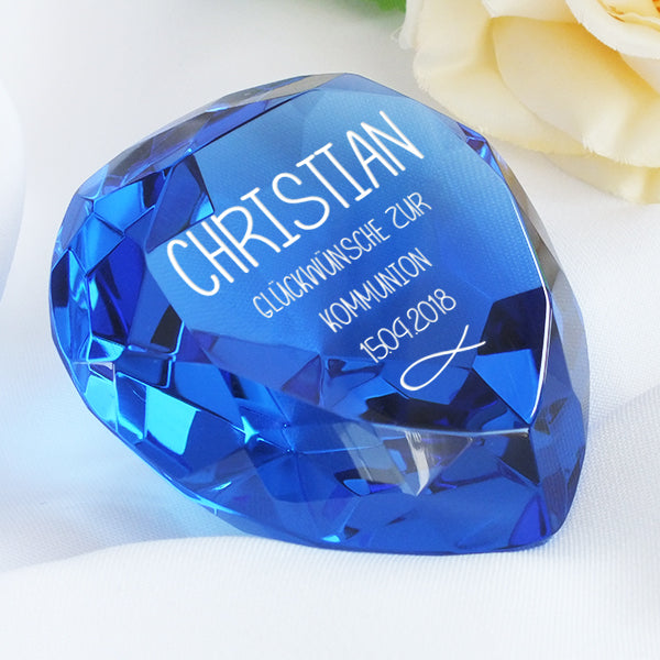 Glasdiamant zur Kommunion mit Gravur