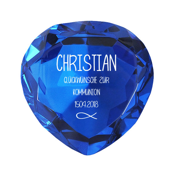 Glasdiamant zur Kommunion mit Gravur