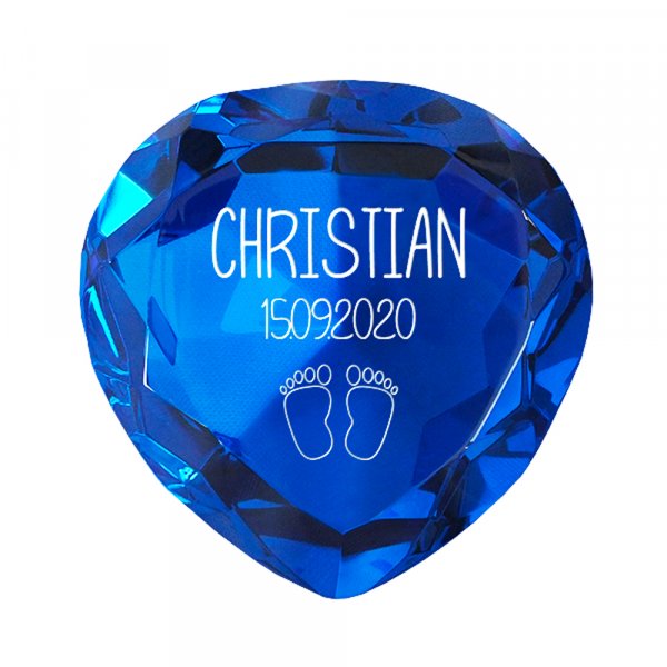 Glasdiamant zur Geburt mit Gravur