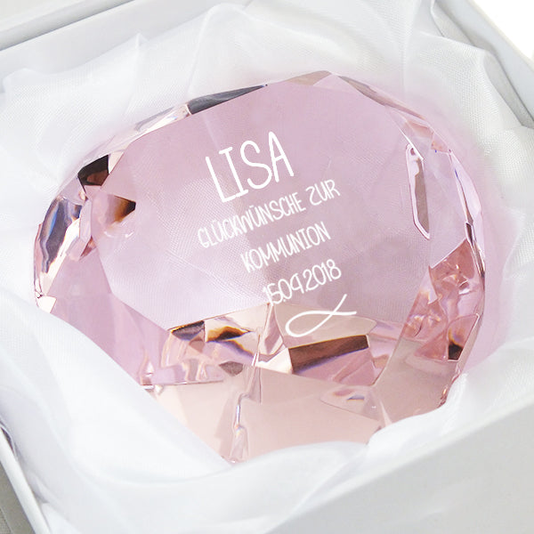 Glasdiamant zur Kommunion mit Gravur
