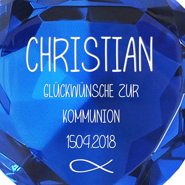 Glasdiamant zur Kommunion mit Gravur