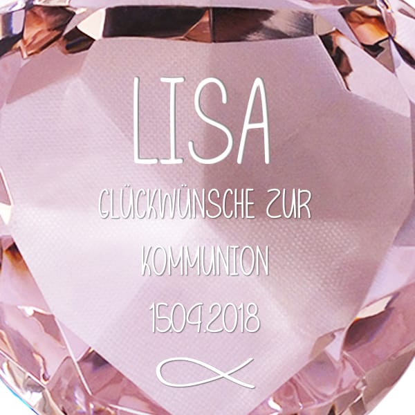 Glasdiamant zur Kommunion mit Gravur