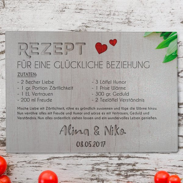 Personalisierbares Glasschneidebrett Rezept Beziehung