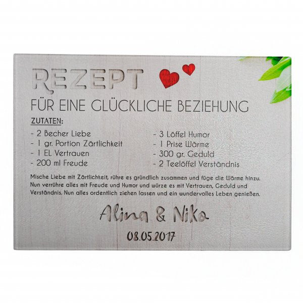 Personalisierbares Glasschneidebrett Rezept Beziehung