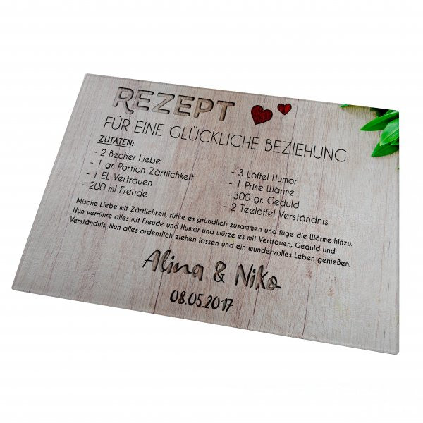 Personalisierbares Glasschneidebrett Rezept Beziehung
