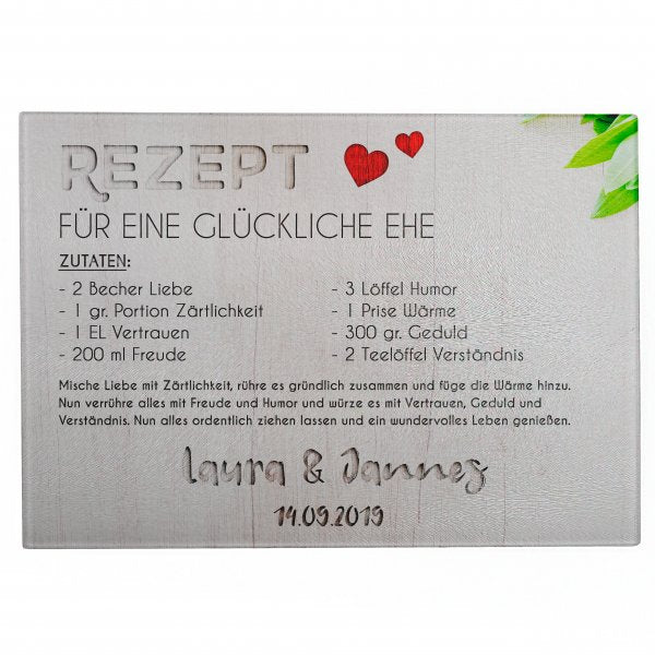 Personalisierbares Glasschneidebrett Rezept Ehe