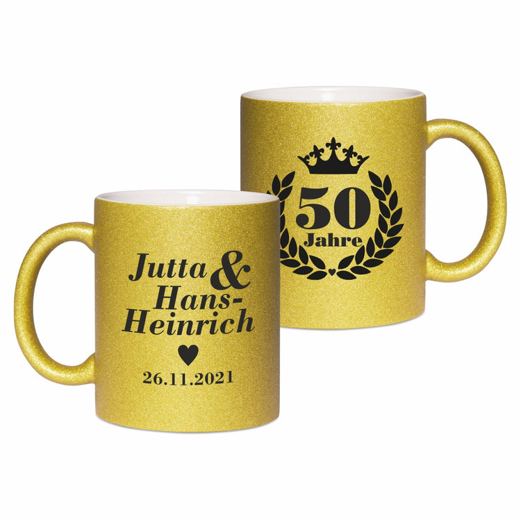 Goldene Tasse zur Goldenen Hochzeit - personalisiert