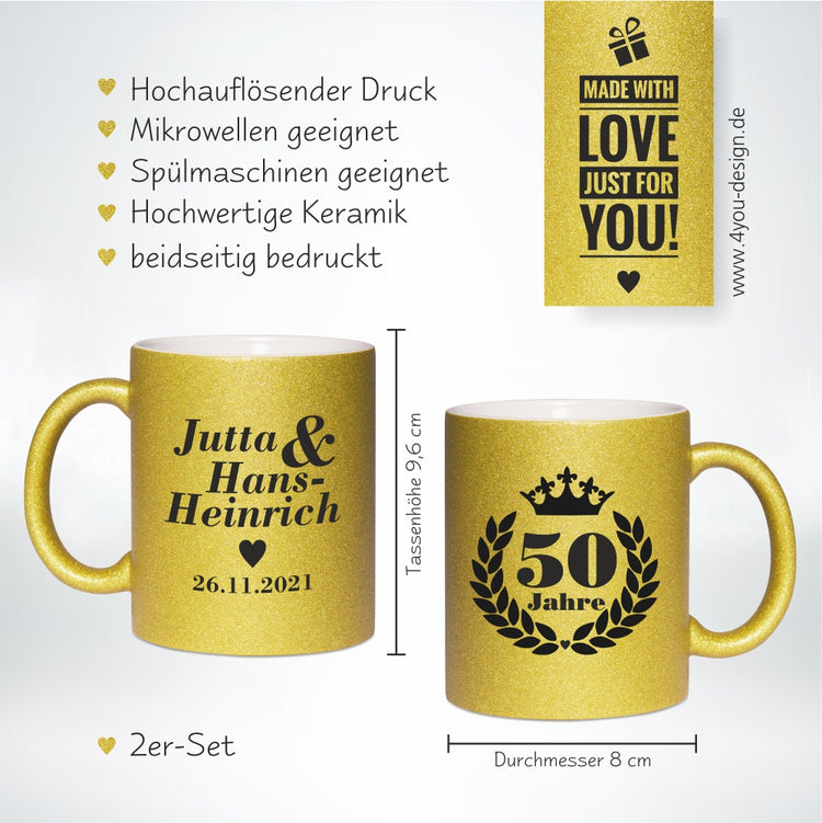 Goldene Tasse zur Goldenen Hochzeit - personalisiert