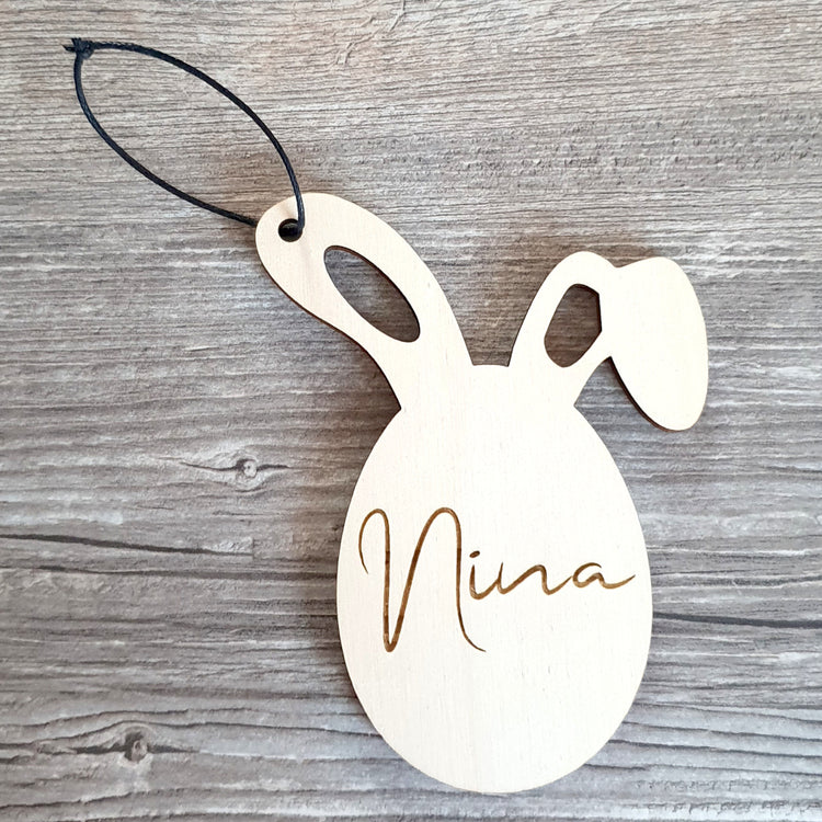 Personalisierter Osteranhänger Osterhase aus Holz