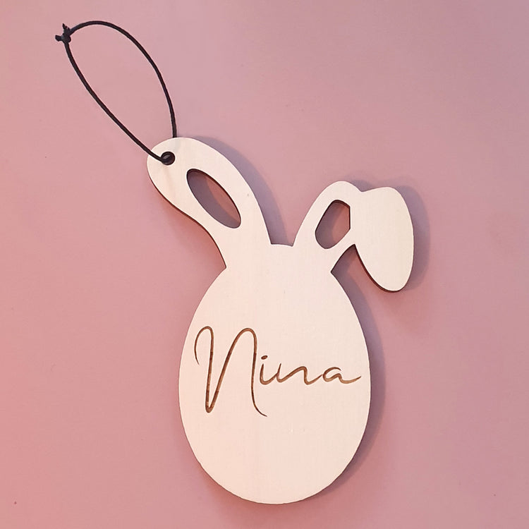 Personalisierter Osteranhänger Osterhase aus Holz