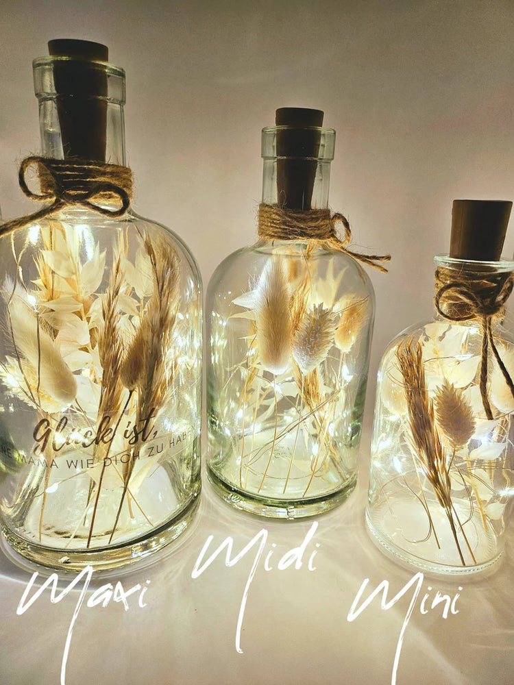 Trockenblumen im Glas mit Wunschtext