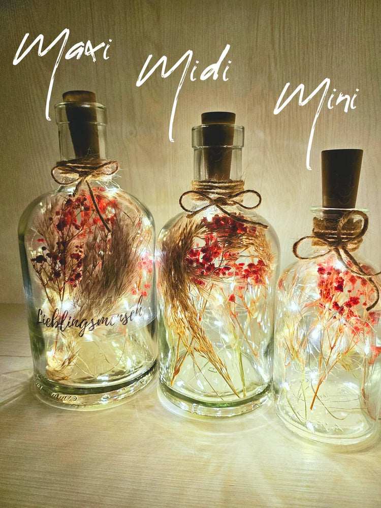 Trockenblumen im Glas mit Wunschtext