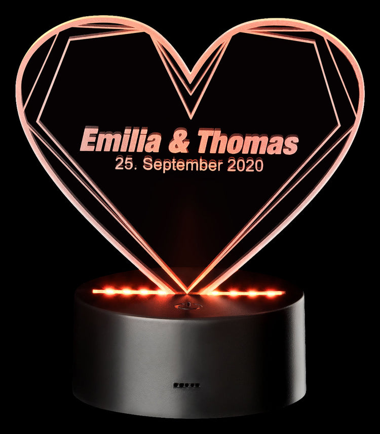 LED Motivlampe - 3D Herzleuchte mit Personalisierung