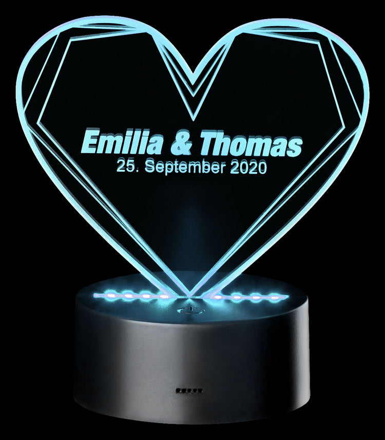 LED Motivlampe - 3D Herzleuchte mit Personalisierung