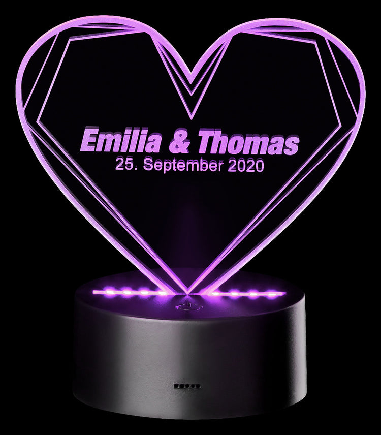 LED Motivlampe - 3D Herzleuchte mit Personalisierung