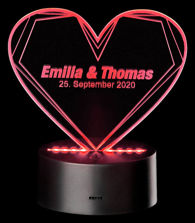 LED Motivlampe - 3D Herzleuchte mit Personalisierung