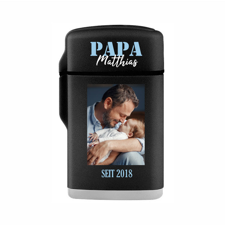 Sturmfeuerzeug Jetflame Papa seit... personalisiert mit Name, Foto und Jahr