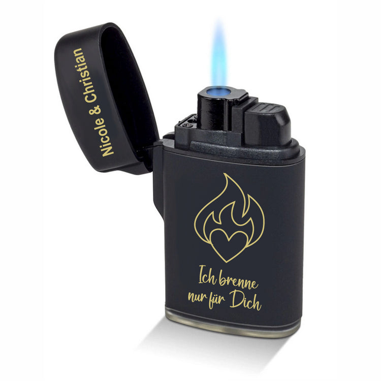 Sturmfeuerzeug Jetflame Ich brenne nur für Dich - personalisiert mit Namen