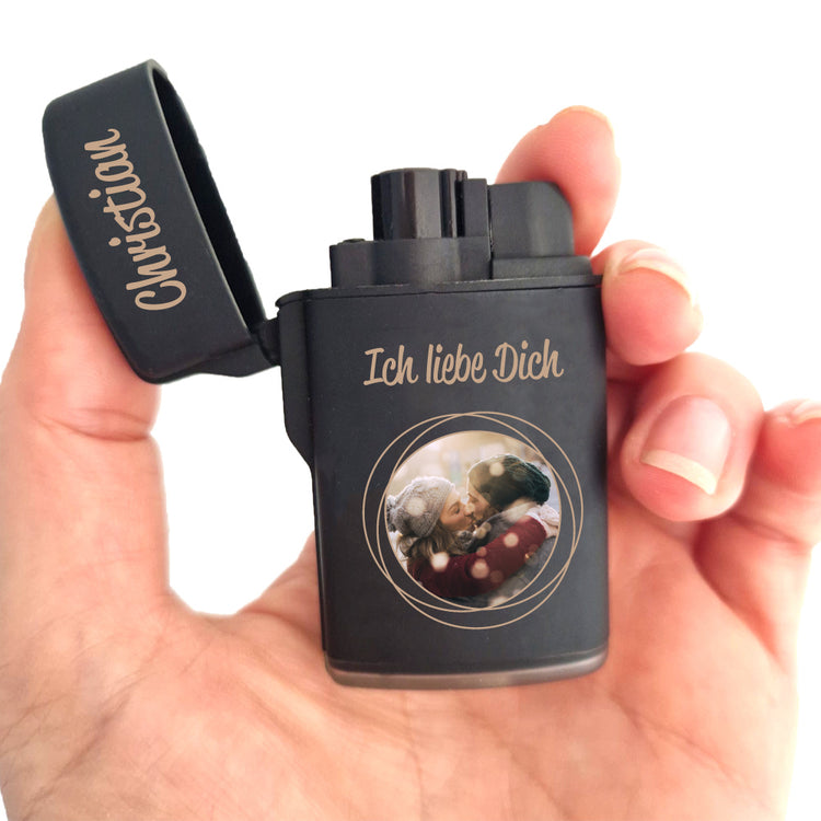 Sturmfeuerzeug Jetflame Ich Liebe Dich personalisiert mit Namen + Deinem Foto