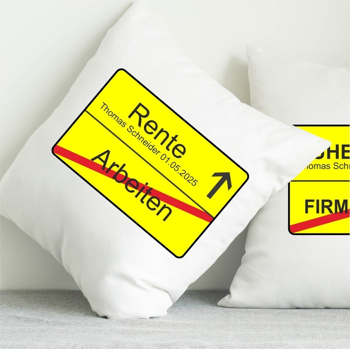 Kissen Ortsschild zum Ruhestand / zur Rente