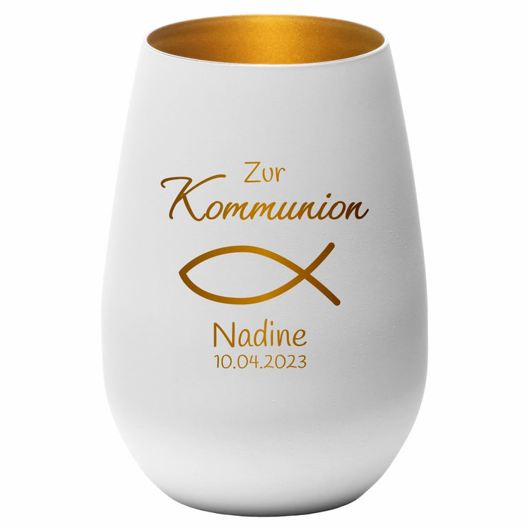 Windlicht Kommunion Motiv Fisch personalisiert