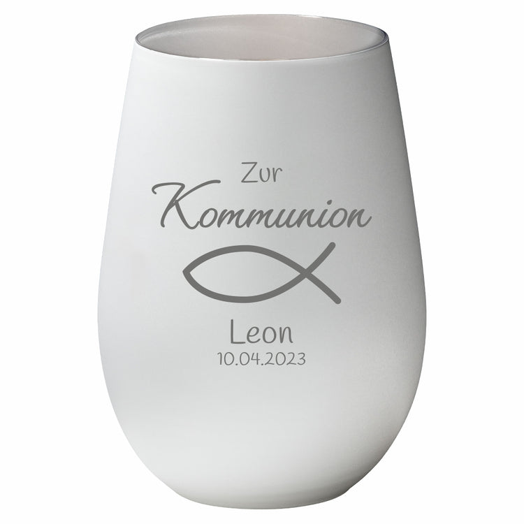 Windlicht Kommunion Motiv Fisch personalisiert
