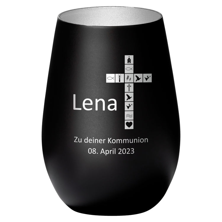 Windlicht Kommunion Motiv Kreuz personalisiert