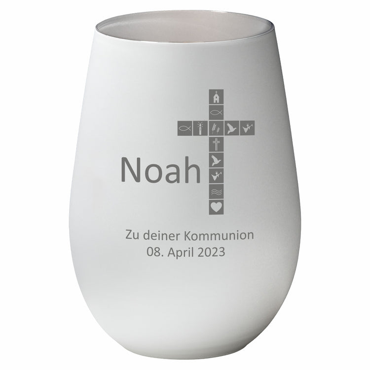 Windlicht Kommunion Motiv Kreuz personalisiert