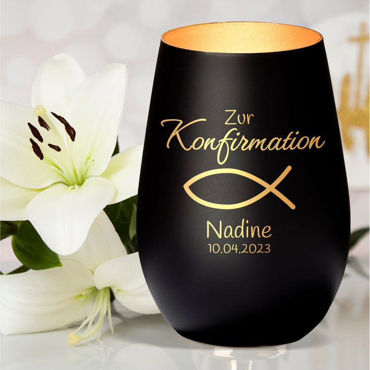 Windlicht Konfirmation Motiv Fisch personalisiert