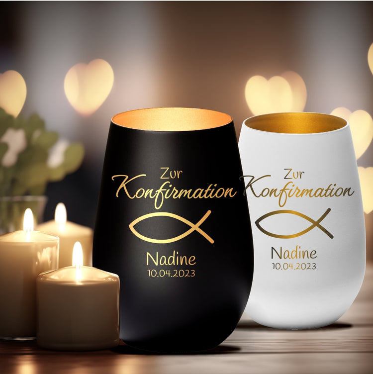 Windlicht Konfirmation Motiv Fisch personalisiert