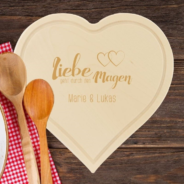 Liebe Geht Durch Den Magen Englisch Schneidebrett "Liebe geht durch den Magen" - personalisiert