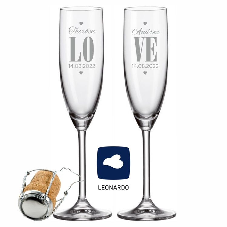 2er Set personalisierte Leonardo Sektgläser LOVE