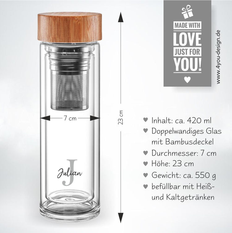 Thermos-Glasflasche mit Namen - Design Letter