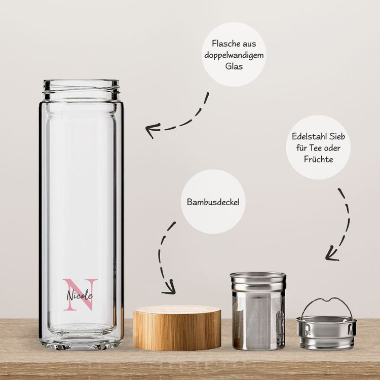 Thermos-Glasflasche mit Namen - Design Letter
