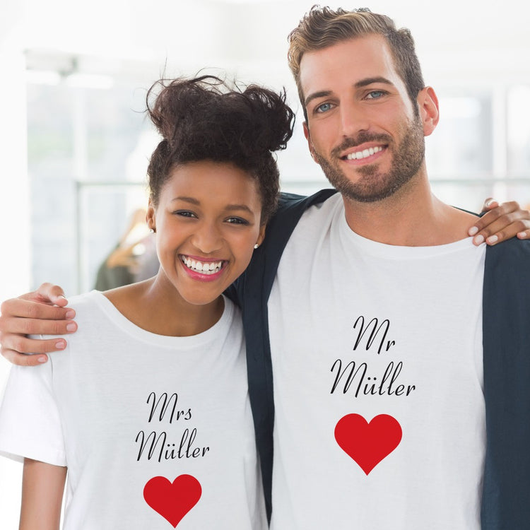 T-Shirts Mr. & Mrs. + Namen - SET