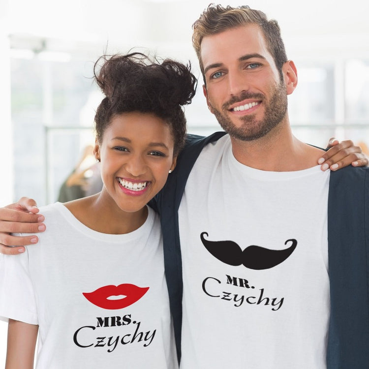 Personalisierte T-Shirts Mr. & Mrs.  (Schnauzer / Lippen) - SET