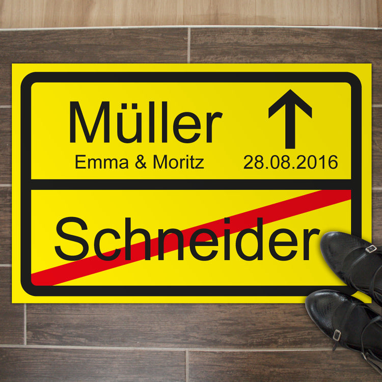 Fußmatte Ortsschild zur Hochzeit