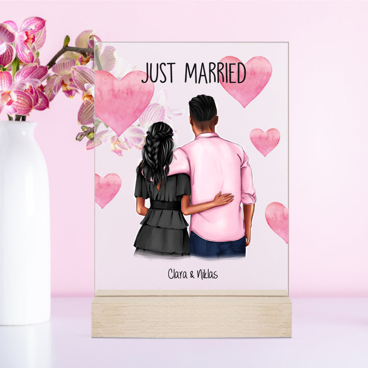 Acrylaufsteller Just Married personalisiert mit Euren Namen