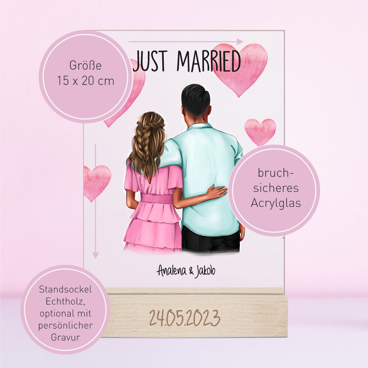 Acrylaufsteller Just Married personalisiert mit Euren Namen