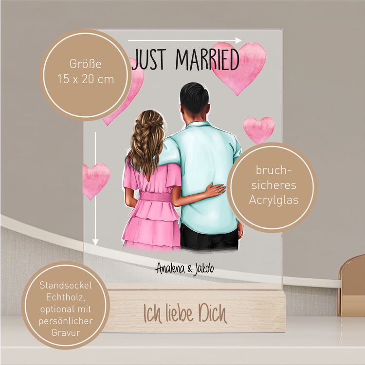 Acrylaufsteller Just Married personalisiert mit Euren Namen
