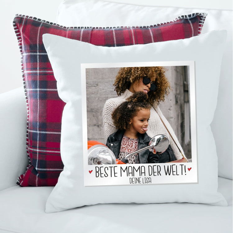 Personalisiertes Kissen Polaroid: Beste Mama der Welt