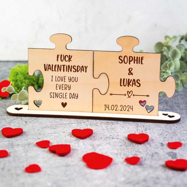 Holz - Puzzleteile Fuck Valentinesday - I love you every single day - personalisiert