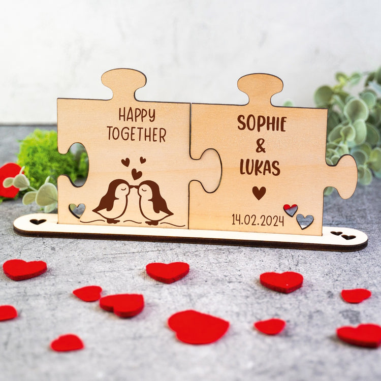 Holz - Puzzleteile Pinguine - personalisiert