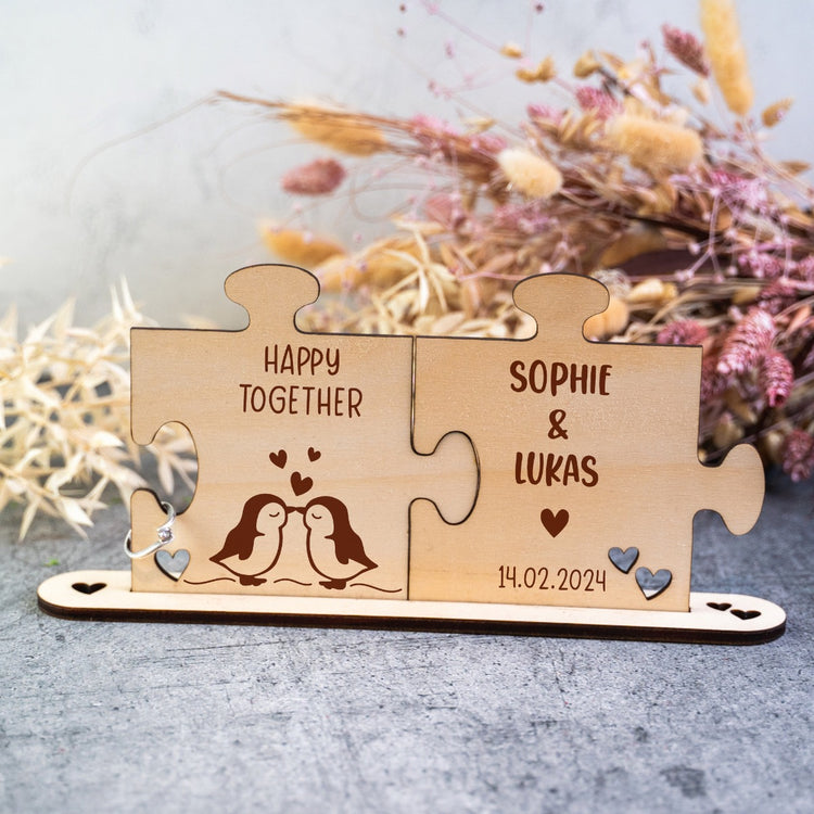 Holz - Puzzleteile Pinguine - personalisiert