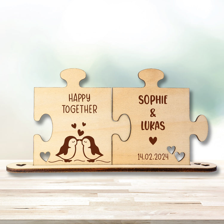 Holz - Puzzleteile Pinguine - personalisiert